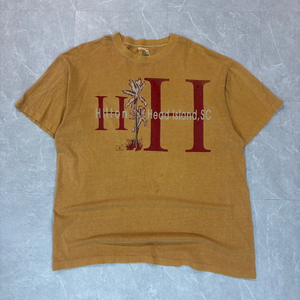 Vintage Belton Hilton Head Island SC T Shirt Mens XL Mustard Single Stitch 90s